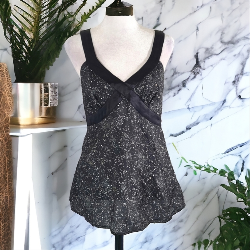 Express Design Studio Women's Black Speckled V-Neck Silk Camisole Top Size Small
